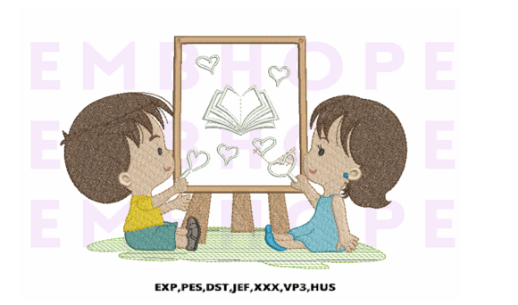 Children Drawing Embroidery Design